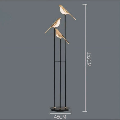 Modern Bird LED Floor Lamp With 3 Light Heads and Gold Accents